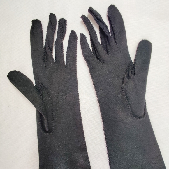 Fine Delicate Knit Black Gloves, Elbow length, Tonette Original, Vintage Winter - Picture 5 of 11